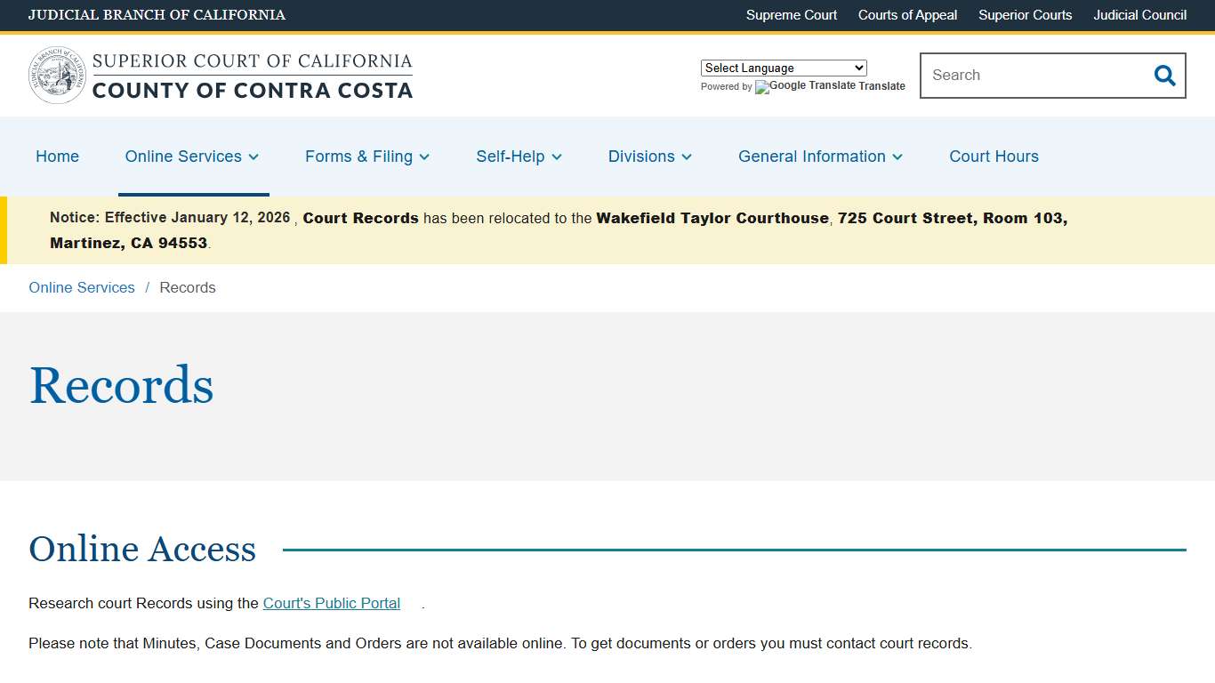 Records Superior Court of California County of Contra Costa